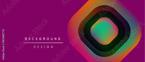 Vibrant abstract design features concentric circles, colorful gradients. Purple background complements geometric shapes, modern aesthetic.
