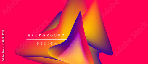 Abstract fluid shapes overlap, vibrant colors blend. Pink backdrop emphasizes dynamic design elements. Text reads background design.
