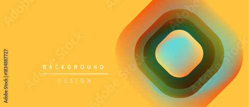 Abstract geometric design. Concentric shapes blend orange, teal, black. Yellow backdrop features text background, design. Modern, vibrant.