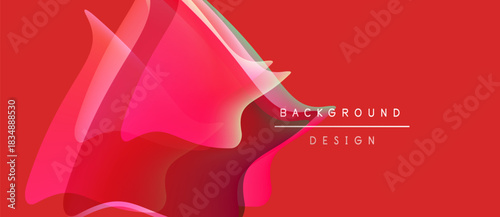 Abstract red design features overlapping translucent shapes. Modern aesthetic, vibrant colors, simple text element present.