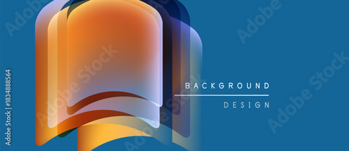 Abstract layers create vibrant gradient effect. Blue backdrop complements orange, purple hues. Modern design element.