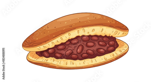 Cross Section of Dorayaki Pancake Showing Red Bean Anko Filling