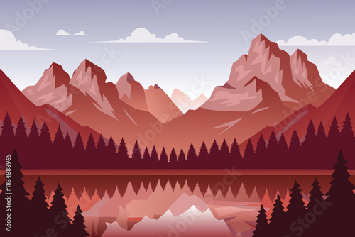 A picturesque view of majestic mountains and a serene lake reflection landscape