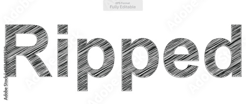 Stylized black scribbled word Ripped expressing strength and powerful physique