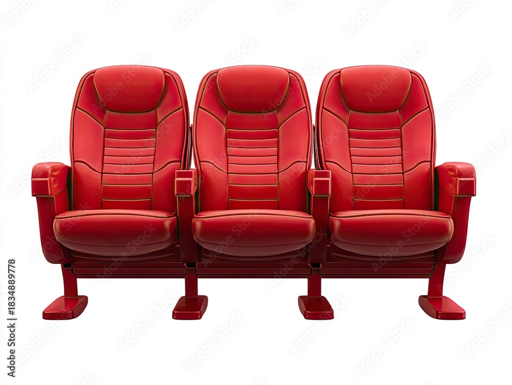 Obraz premium Three red cinema seats, isolated on a clean white background