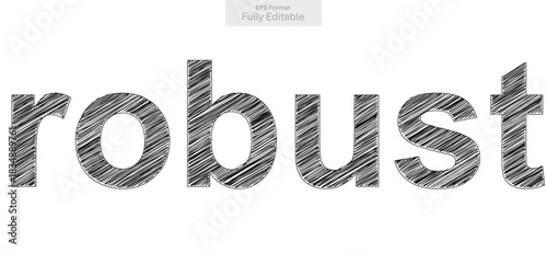 Robust word featuring a unique scribbled design on a pristine white surface