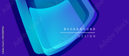 Abstract blue layers create dynamic background. Gradient shades suggest depth, modern design elements present. Text reads background design.