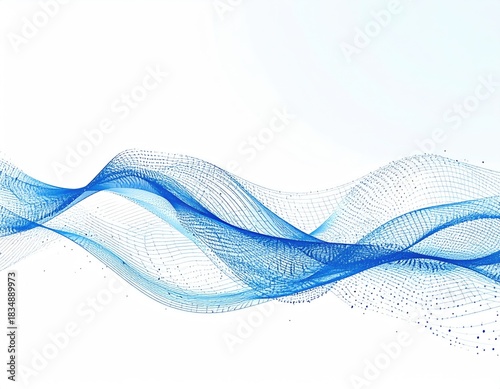 Blue, wavy mesh pattern floating on white