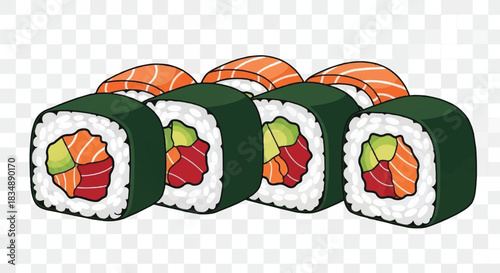 Fresh Variety of Salmon and Tuna Makizushi Sushi Rolls