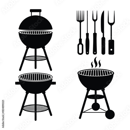 BBQ Grill Vector, Silhouette, Illustration