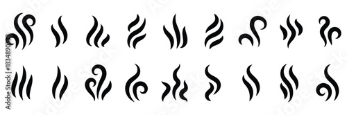 Smoke steam icon set vector hot aroma heat design on transparent background