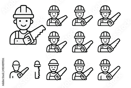 Construction workers wearing hard hats and holding handsaws symbolizing labor and building trades