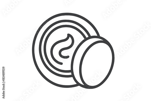 Minimalist outline drawing of a beauty product container with face cream or body lotion