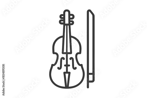 Classic string instrument violin and bow outline for musical performance and orchestral arts