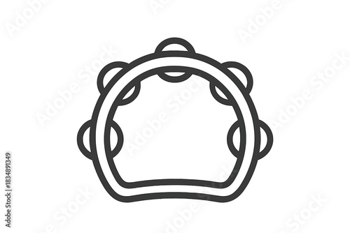 Bold black and white drawing of a tambourine percussion instrument used in music