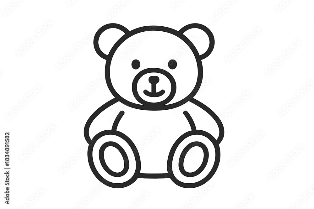 Naklejka premium Cute minimalist black outline teddy bear toy sitting down, perfect for children's themes