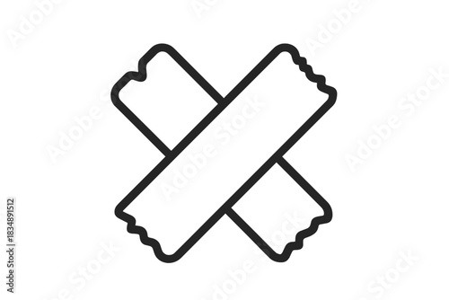Black and white graphic of two crossed pieces of adhesive tape forming an mark