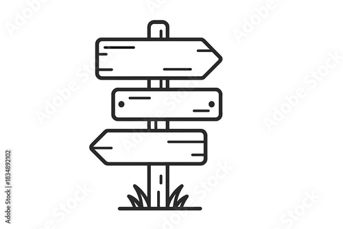 Wooden signpost structure featuring three blank directional arrows pointing in different directions