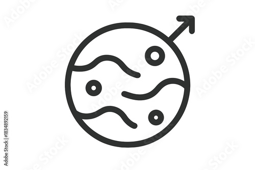 Minimalist line art representation of the planet Mars and its corresponding astronomical symbol