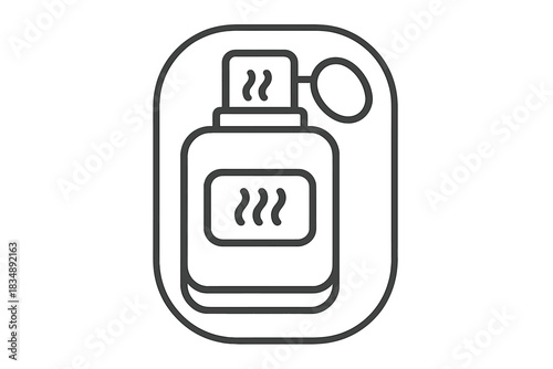 Simple black and white drawing of a car air freshener bottle releasing scent