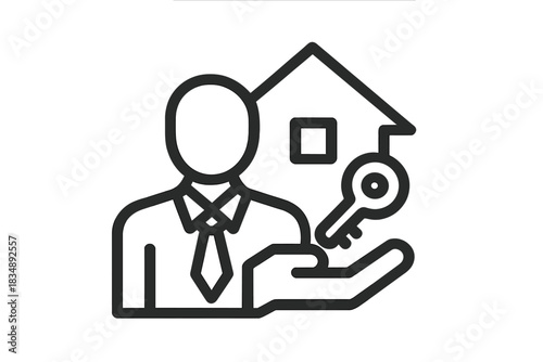 Real estate agent offering a house key symbolizing property ownership