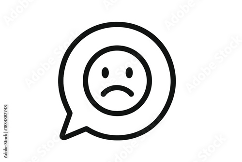 Simple sad face emoji icon in speech bubble for negative communication
