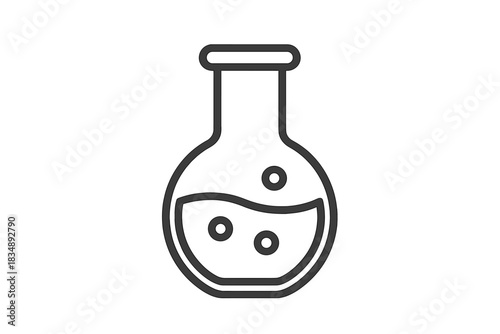 Outline round bottom laboratory flask filled with bubbling liquid chemical solution