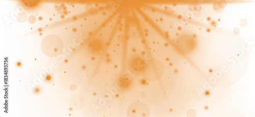 Soft golden abstract background with warm rays spreading outward and scattered bokeh dots on transparent backdrop