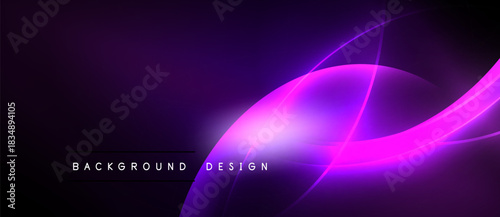Dark purple background features bright pink glowing curves. Abstract design creates futuristic, dynamic visual effect. Simple text labels bottom center.