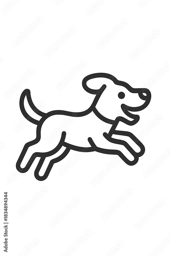 Fototapeta premium Minimalist outline of a cheerful domestic dog leaping forward in a playful motion