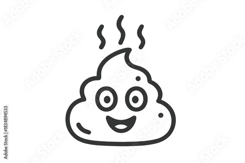 Happy smiling cartoon poop icon outline drawing with steam lines rising above the pile