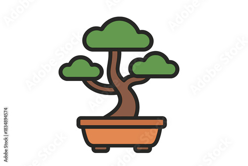 Small traditional Japanese bonsai tree with green foliage planted in a rectangular terracotta pot
