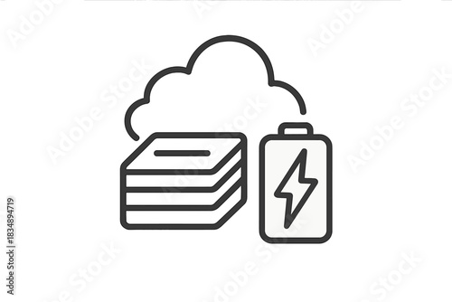 Cloud computing data storage and battery power supply management system concept