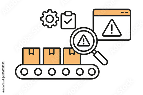 Automated quality control system checking packages on a production conveyor belt