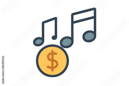 Music monetization concept showing musical notes floating above a golden dollar coin icon