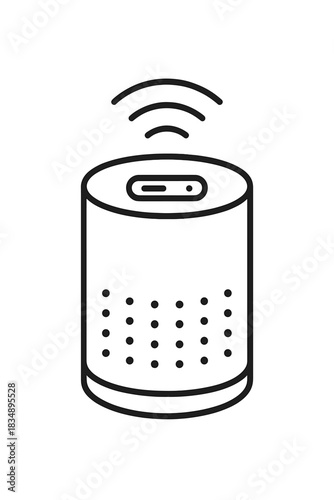Smart speaker device emitting sound waves symbolizing wireless connectivity and voice activation