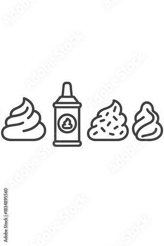 Aerosol can of whipped cream and three dessert topping dollops with sprinkles