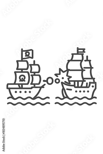 Pirate ship firing cannon at enemy vessel during dramatic naval battle