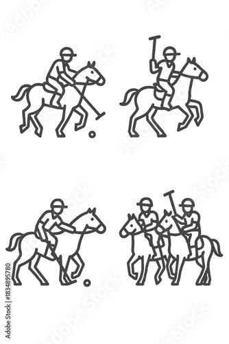 Outline icons showing polo players riding horses and hitting the ball with mallets