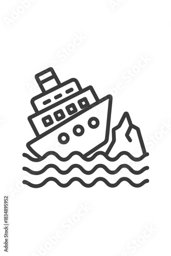 Passenger ship sinking in ocean waves after colliding with an iceberg