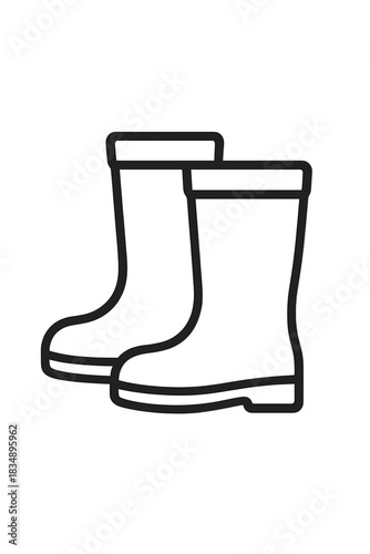 Pair of tall rubber boots outline for gardening and protection against rain or mud