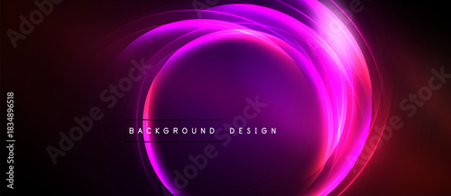 Abstract purple light circles radiate from center. Dark background creates dramatic visual effect. Modern design element.