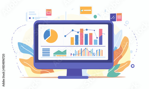 Digital business data analysis dashboard, financial statistics and reports