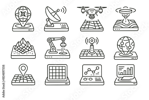 Analysis generator futuristic grid terrain beacon ai surveying icon vector mapping digital