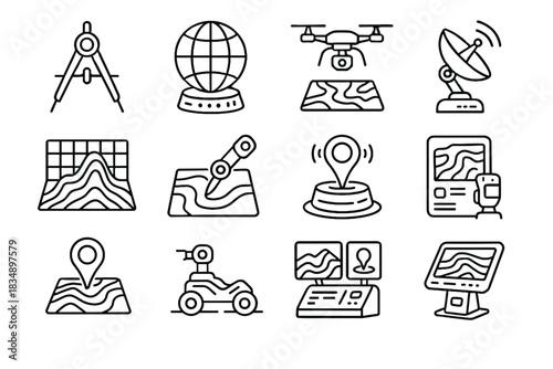Mapping globe vector futuristic data drone pin world tool icons icon grid