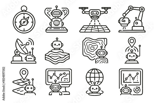 Virtual survey futuristic drone contour icon icons interactive robotic vector mapping overlay