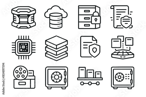 Floating box shelf icon scroll virtual icons archive vector protected encrypted layered