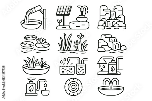 Tank floating flora base vector collector aquatic rainwater fountain icons eco icon