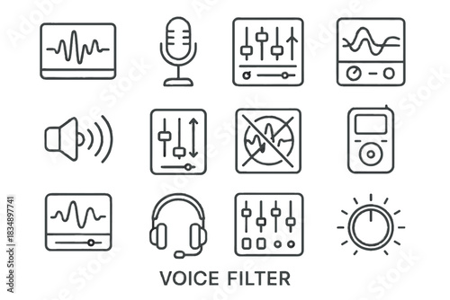 Filter monitor voice mixer device icon pitch effect frequency vector icons console