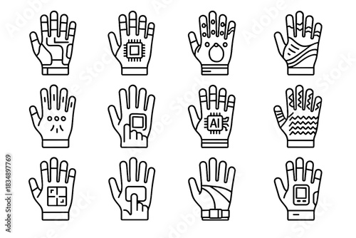 Touchpad nodes flexible conductive vector reality nano microchip augmented icon glove